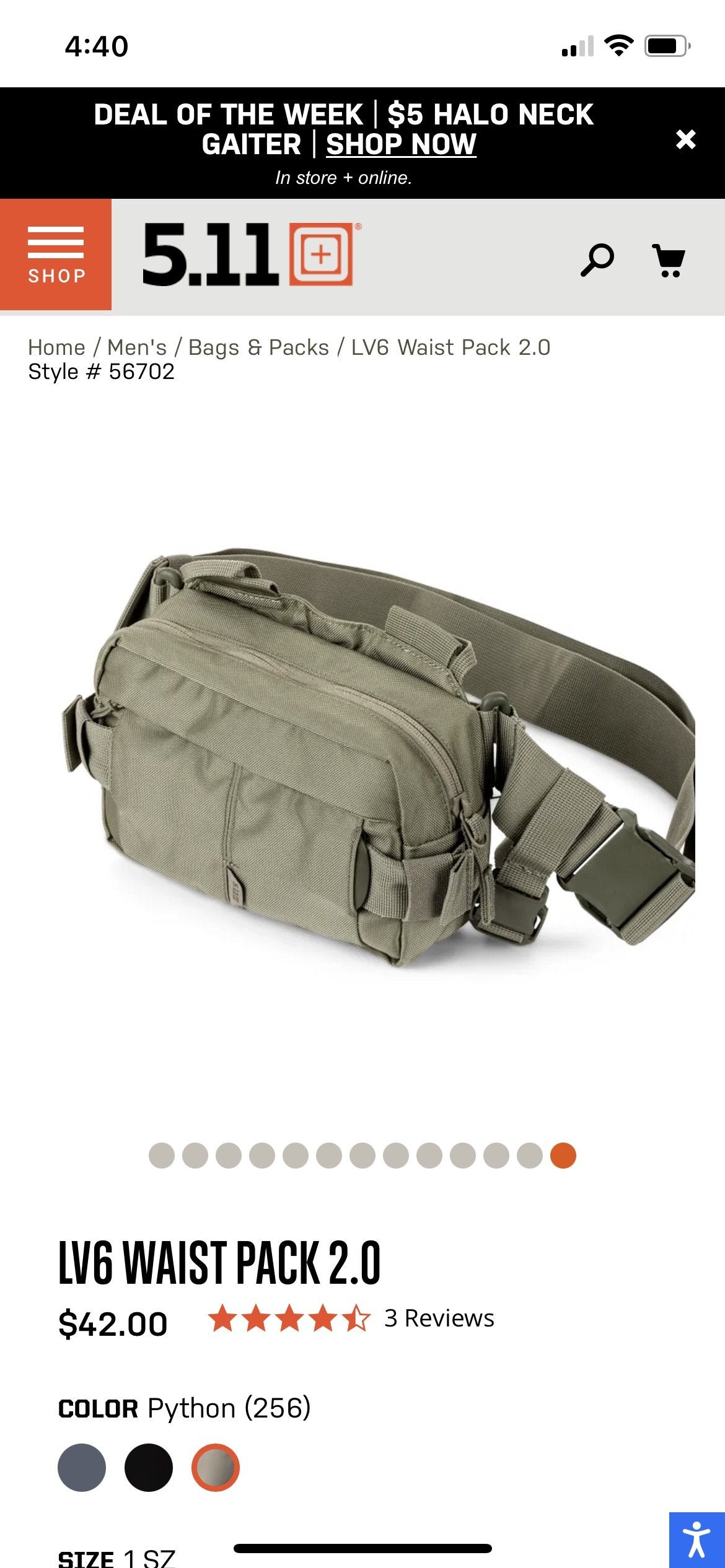 5.11 Tactical LV6 2.0 WAIST PACK Bag Python, One Size Style 56702